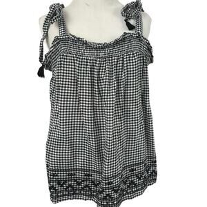 Old Navy Gingham Tank Top Preppy Boho Women Black Sleeveless Embroidery Large